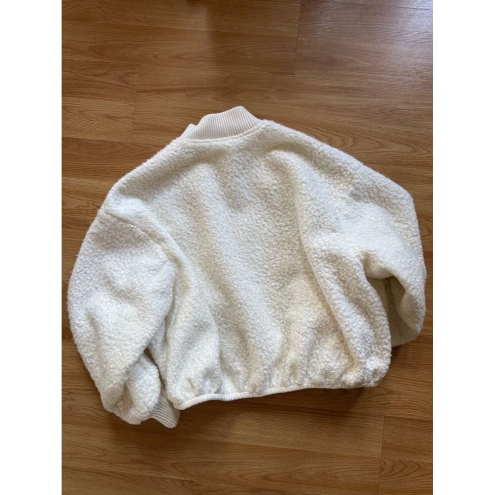 NWT Anthropologie Cream Sherpa Bomber Jacket Cozy Zip Front Coat Large - Picture 9 of 12